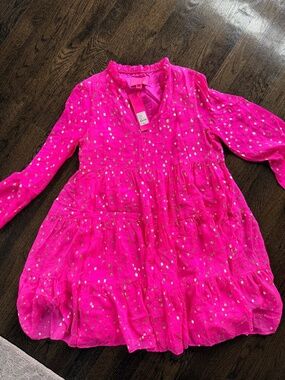 *nwt* lilly pulitzer pink topaz gold metallic silk sarita silk dress sz4